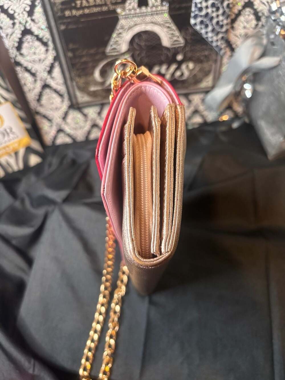 Coach Colorblock Chain Crossbody Wallet Pink Gold Leather - Picture 9 of 11
